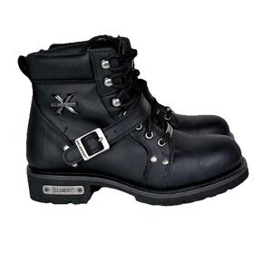 Xelement Impact Black Motorcycle Biker Strap Boots Men's 9.5 Leather Lace Up